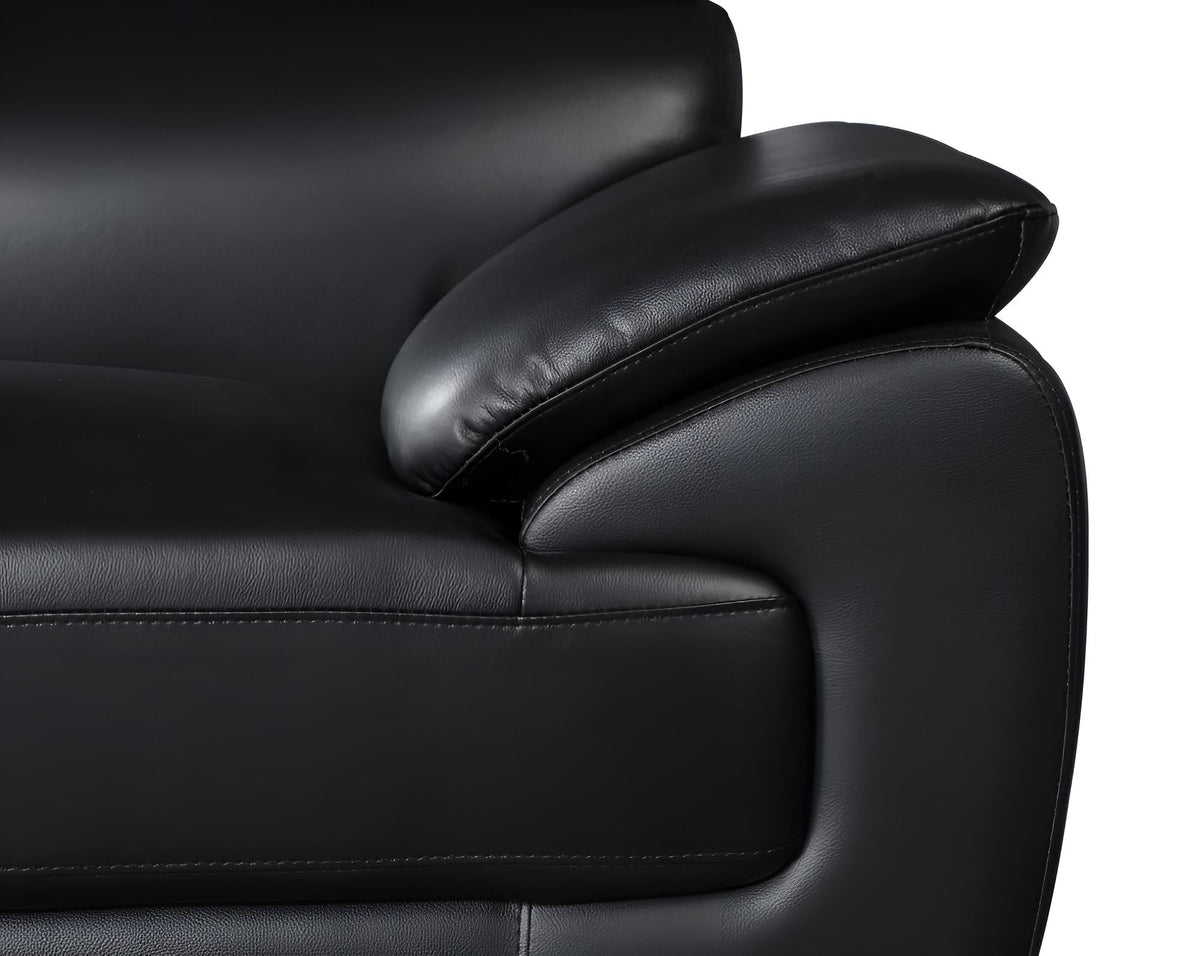 The Nightfall – Black Genuine Leather Sofa with Silver Legs