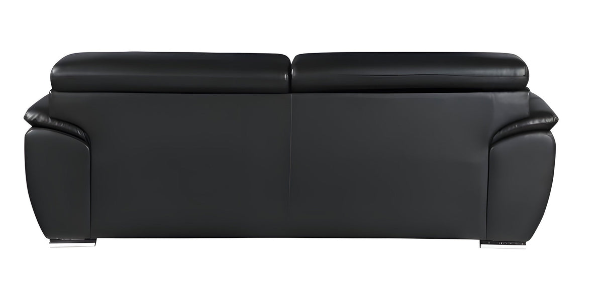 The Nightfall – Black Genuine Leather Sofa with Silver Legs