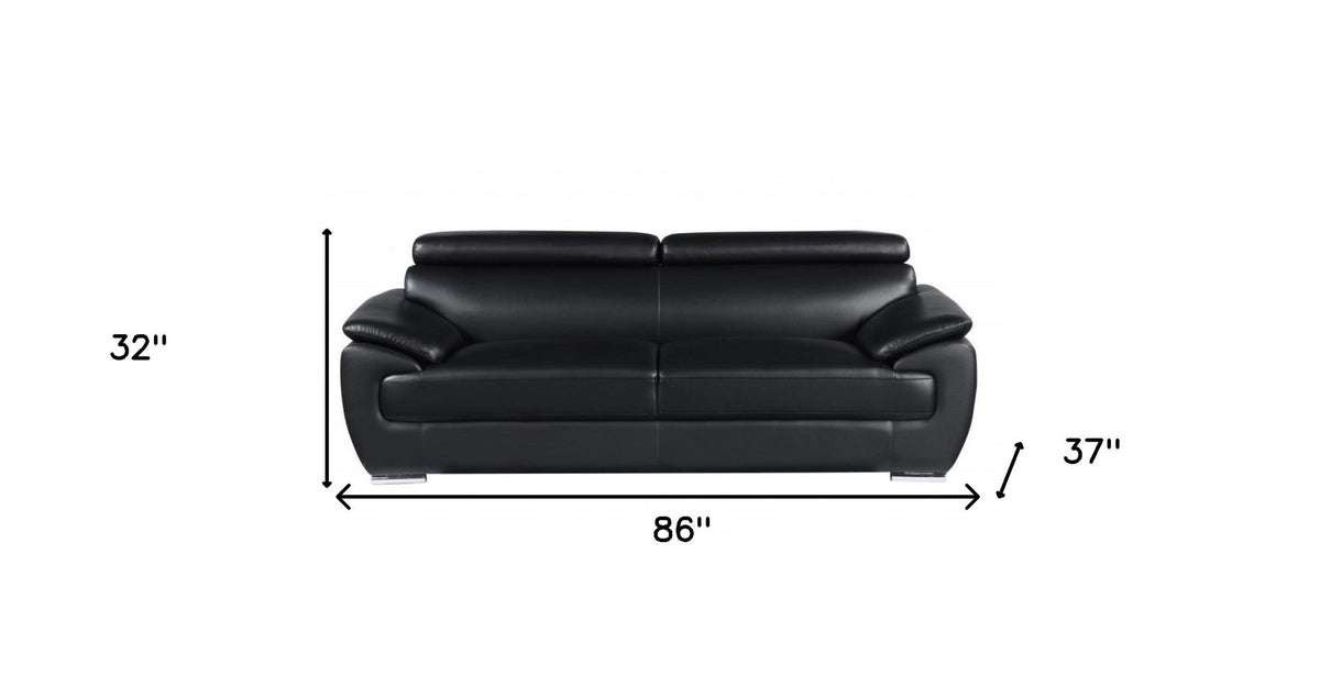 The Nightfall – Black Genuine Leather Sofa with Silver Legs