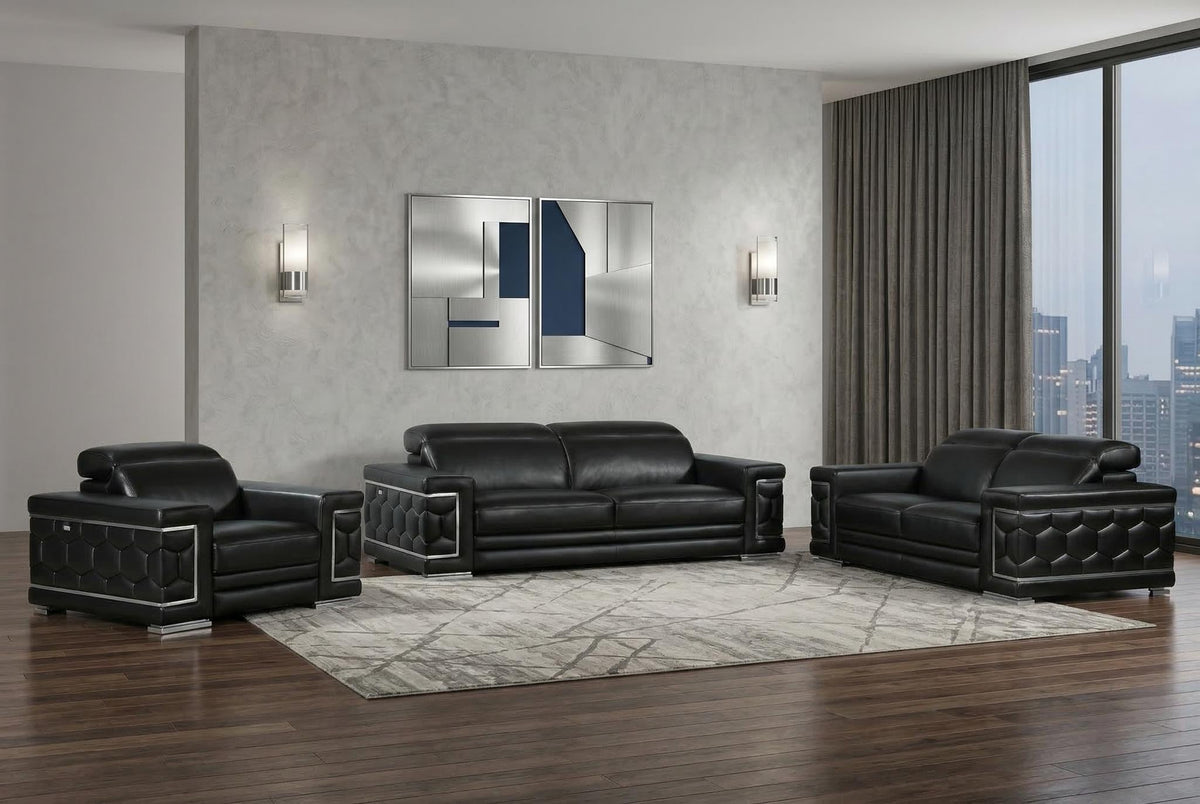 Milan Leather Seating Set – Black