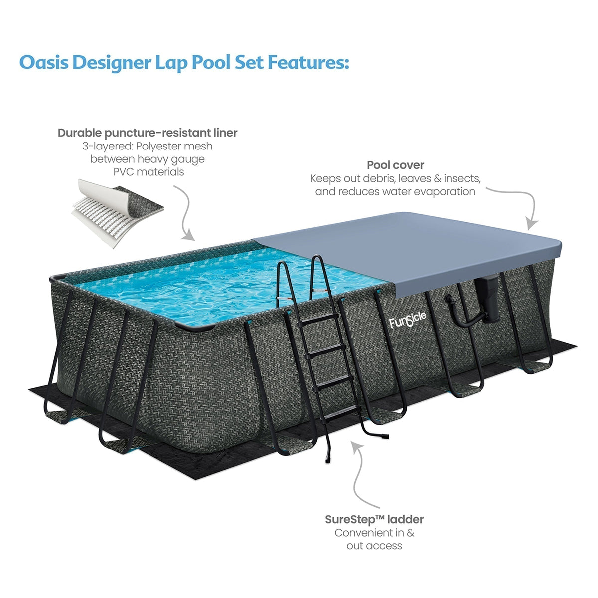 Funsicle 18' x 9' x 52" Oasis Rectangular Swimming Pool Set with 18' Cover image 5