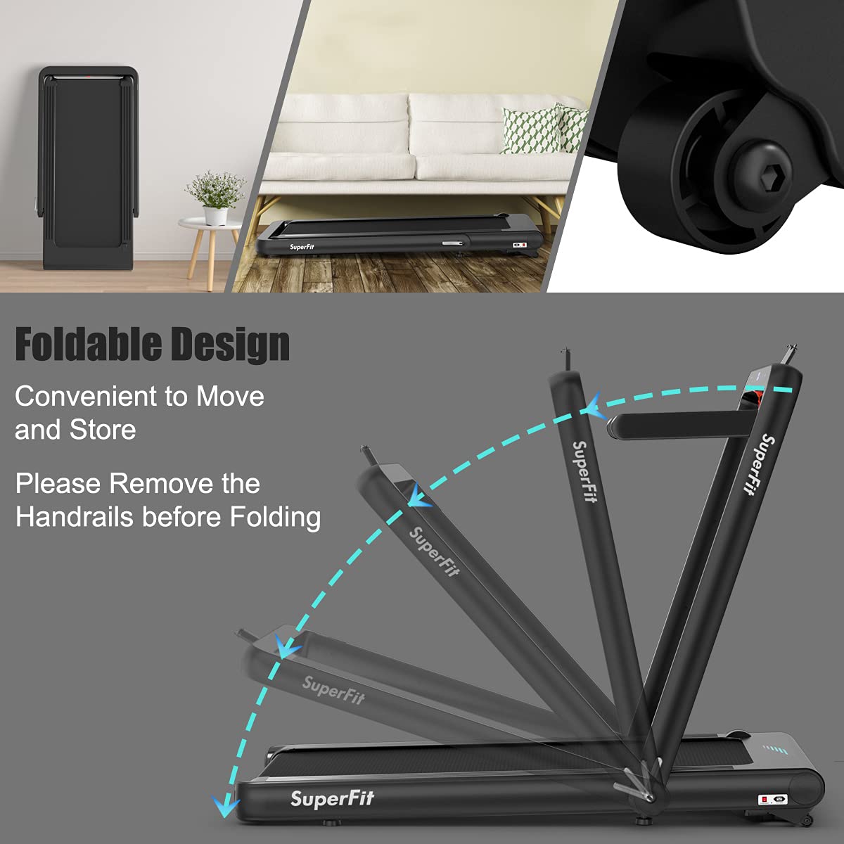 Goplus 2 in 1 Folding Treadmill, 4.75HP Superfit Under Desk Electric Treadmill with APP Control