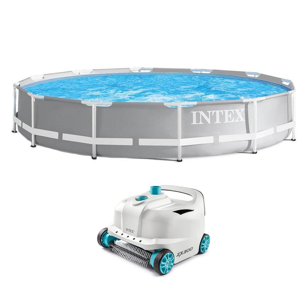 Intex 12ft x 30in Prism Frame Above Ground Round Swimming Pool & Robot Vacuum image 0