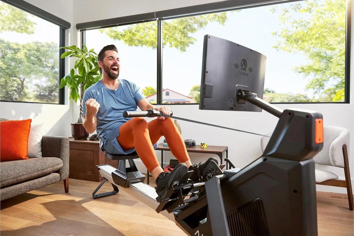 Aviron Strong Series Rower: 22″ HD Touchscreen, Dual Air &amp; Magnetic Resistances up to 100 lbs. Game-Based Workouts, Streaming, Compact Designs