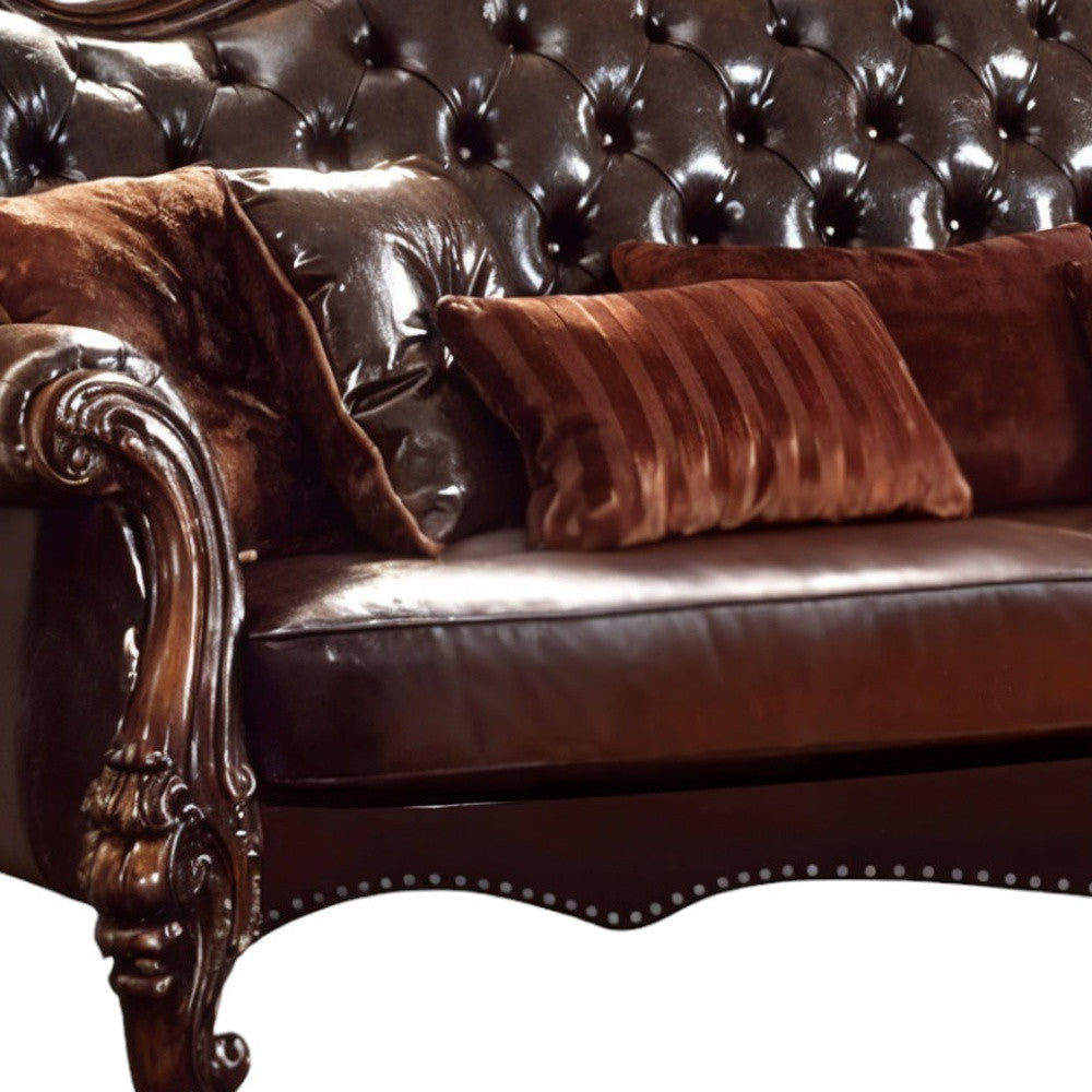The Beaumont – Brown Faux Leather Sofa with Toss Pillows