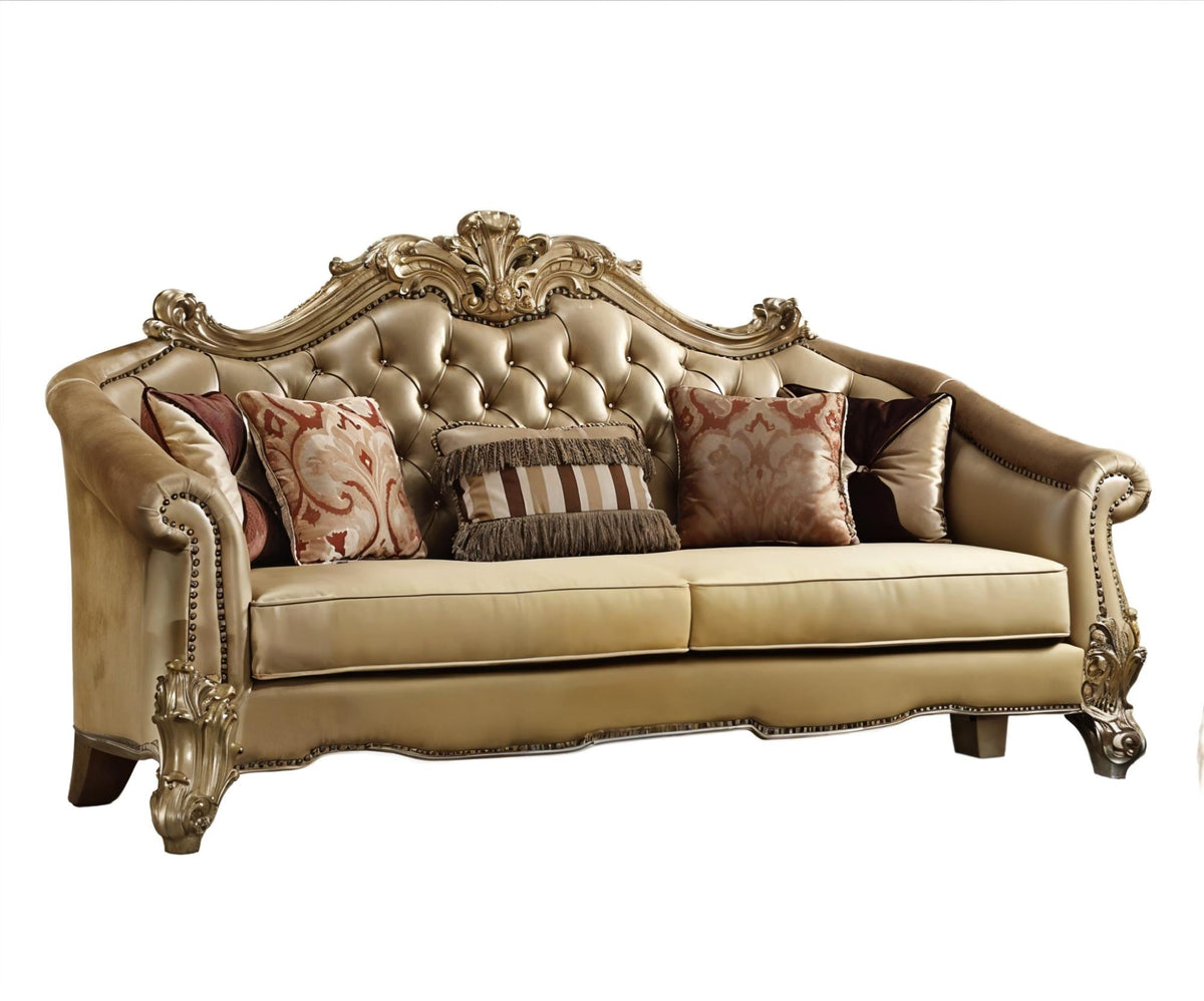 The Versailles – Bone Faux Leather Sofa with Gold Legs
