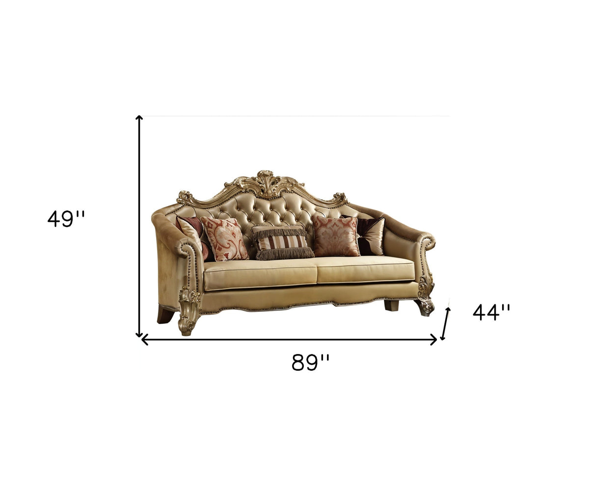 The Versailles – Bone Faux Leather Sofa with Gold Legs