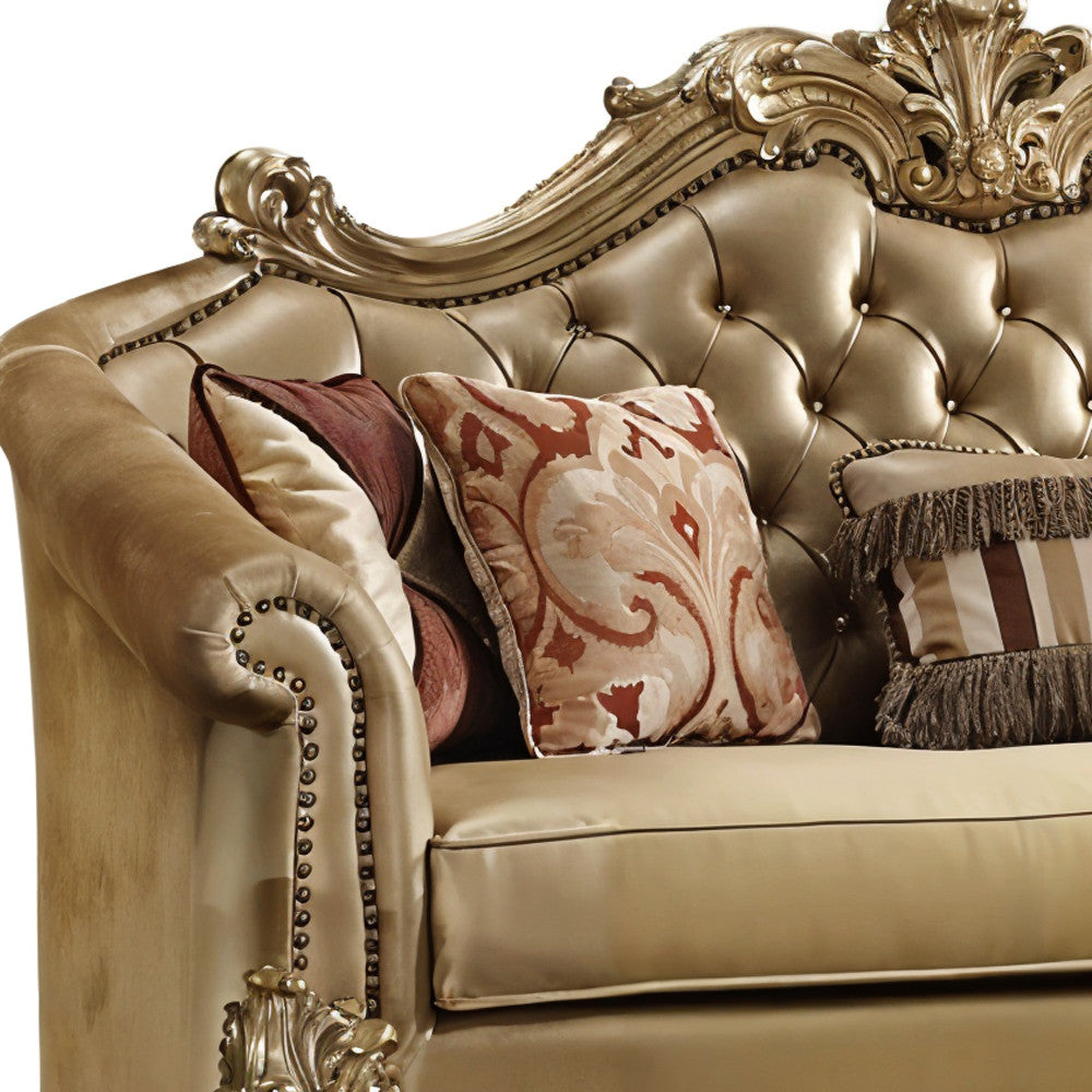 The Versailles – Bone Faux Leather Sofa with Gold Legs