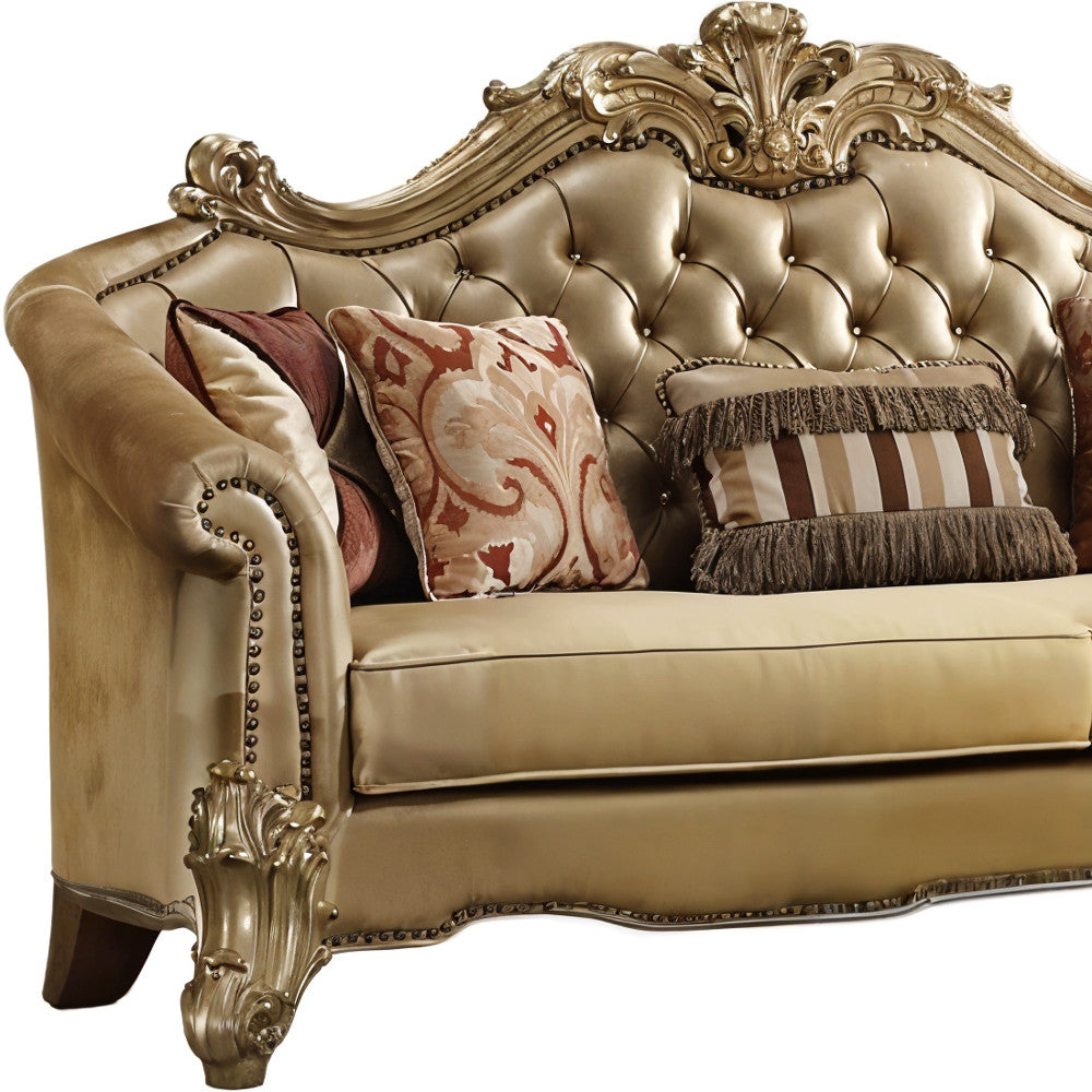 The Versailles – Bone Faux Leather Sofa with Gold Legs