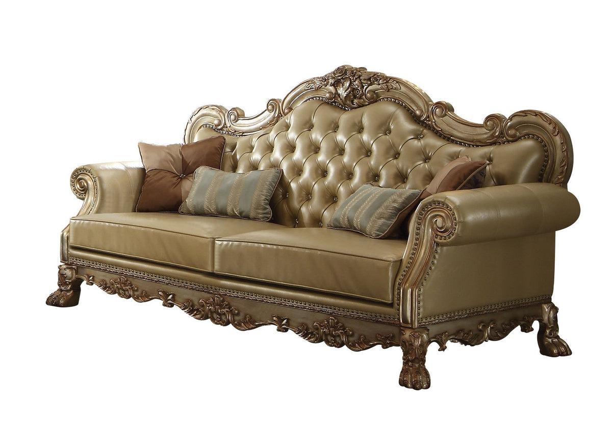The Kensington – Bone Faux Leather Sofa with Toss Pillows