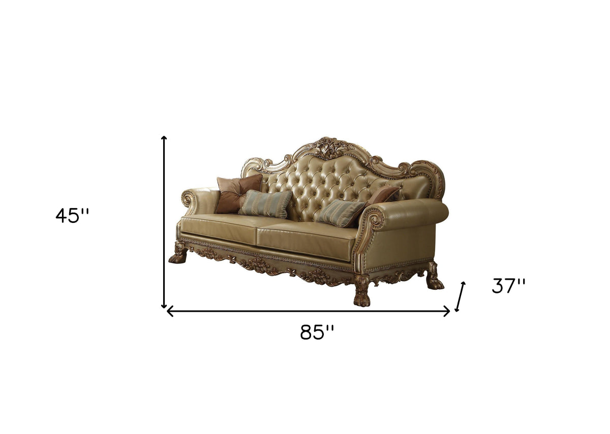 The Kensington – Bone Faux Leather Sofa with Toss Pillows