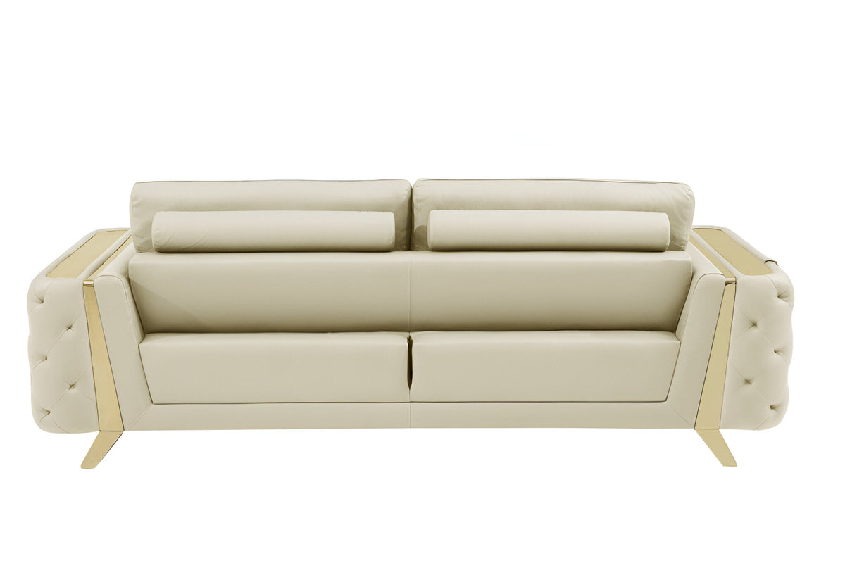 The Aldridge – Beige Italian Leather Sofa with Gold Legs