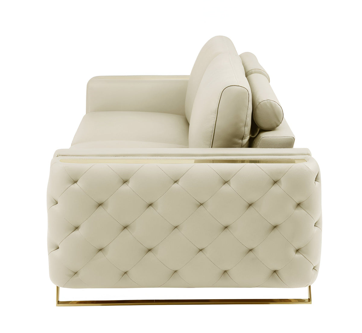 The Aldridge – Beige Italian Leather Sofa with Gold Legs