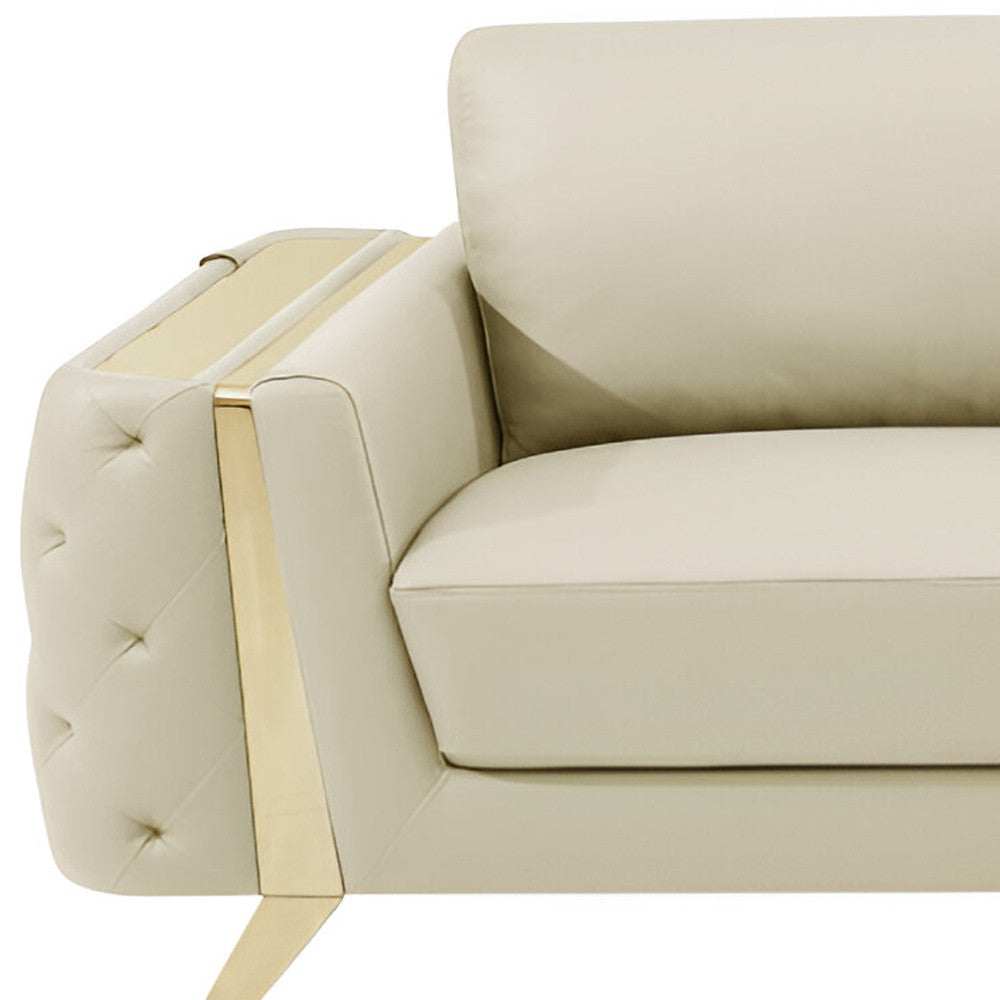 The Aldridge – Beige Italian Leather Sofa with Gold Legs