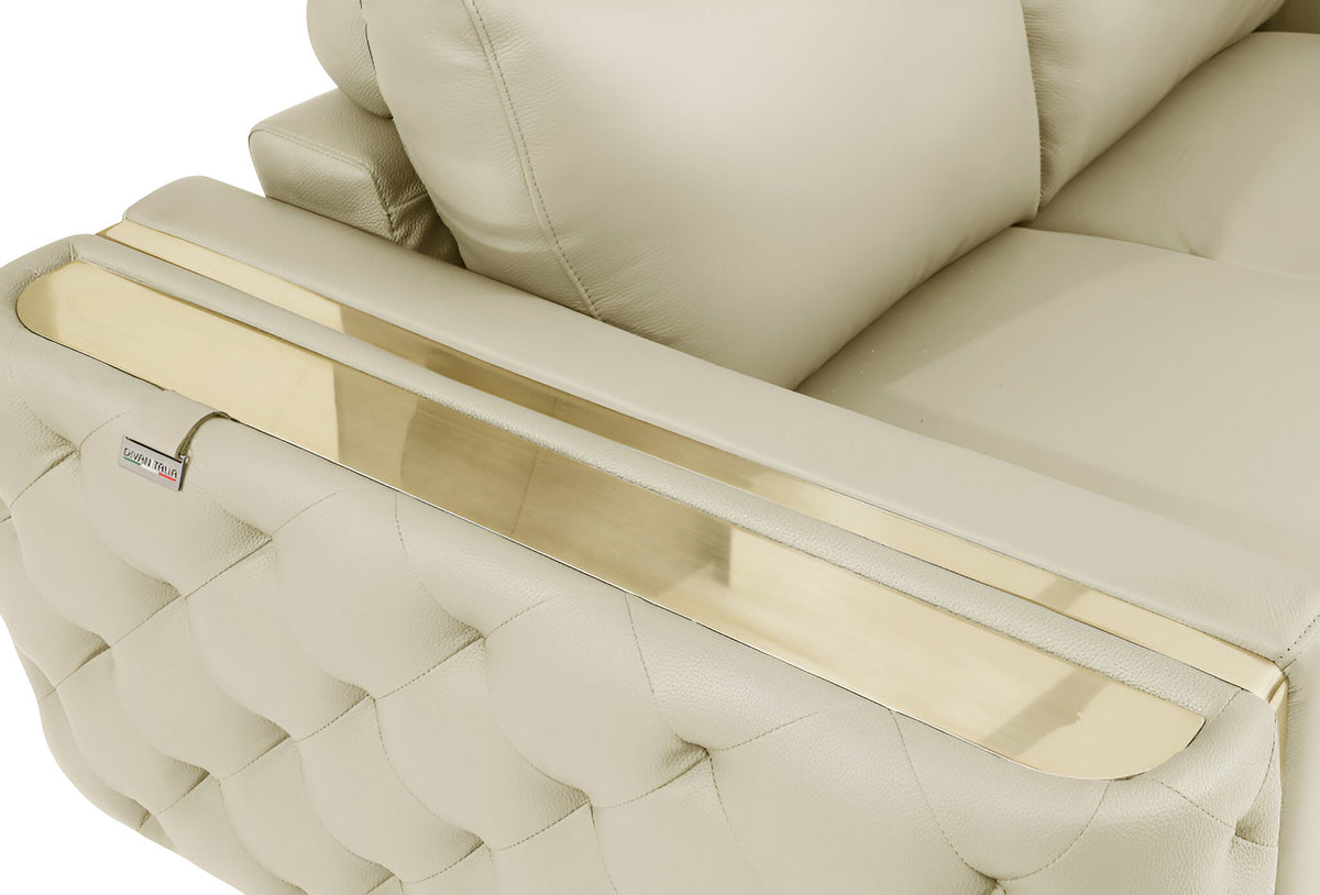 The Aldridge – Beige Italian Leather Sofa with Gold Legs