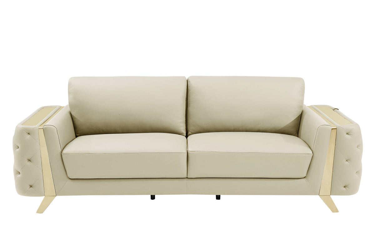 The Aldridge – Beige Italian Leather Sofa with Gold Legs