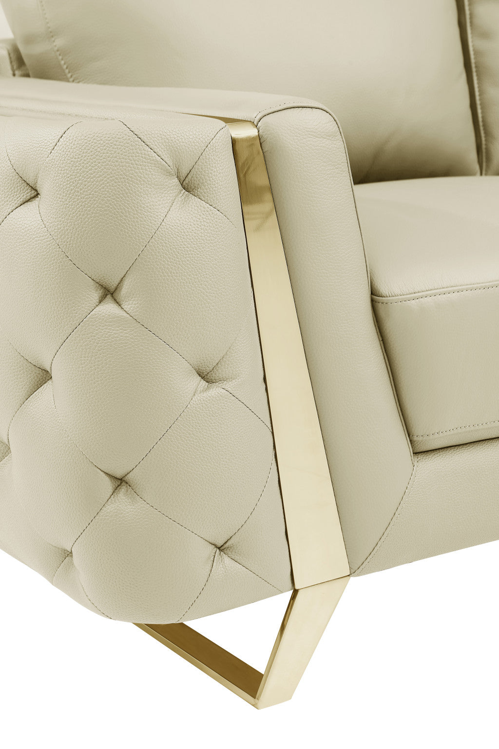 The Aldridge – Beige Italian Leather Sofa with Gold Legs