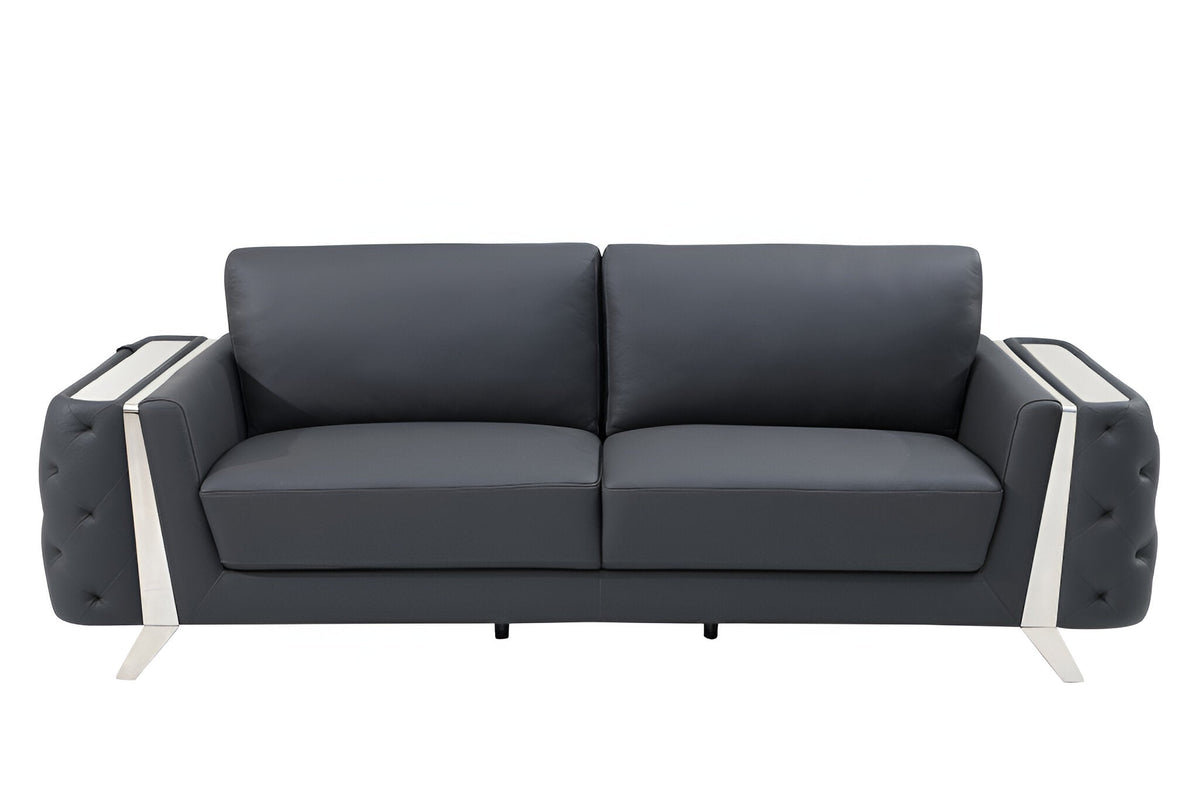 The Langford – Gray Italian Leather Sofa with Silver Legs