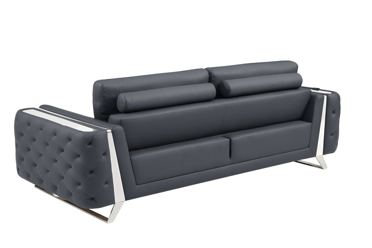 The Langford – Gray Italian Leather Sofa with Silver Legs
