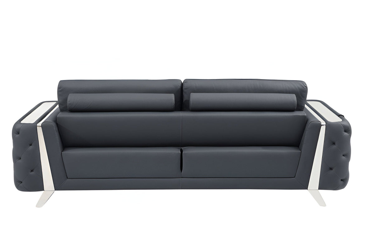 The Langford – Gray Italian Leather Sofa with Silver Legs