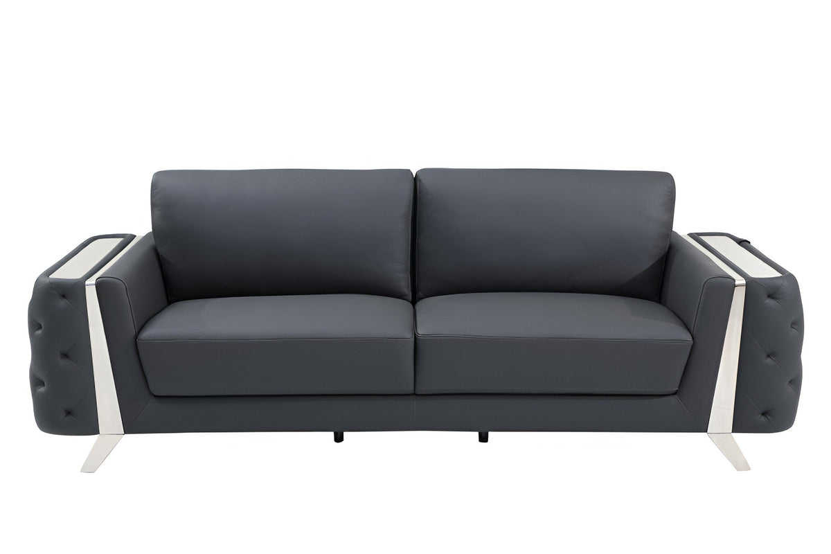 The Langford – Gray Italian Leather Sofa with Silver Legs