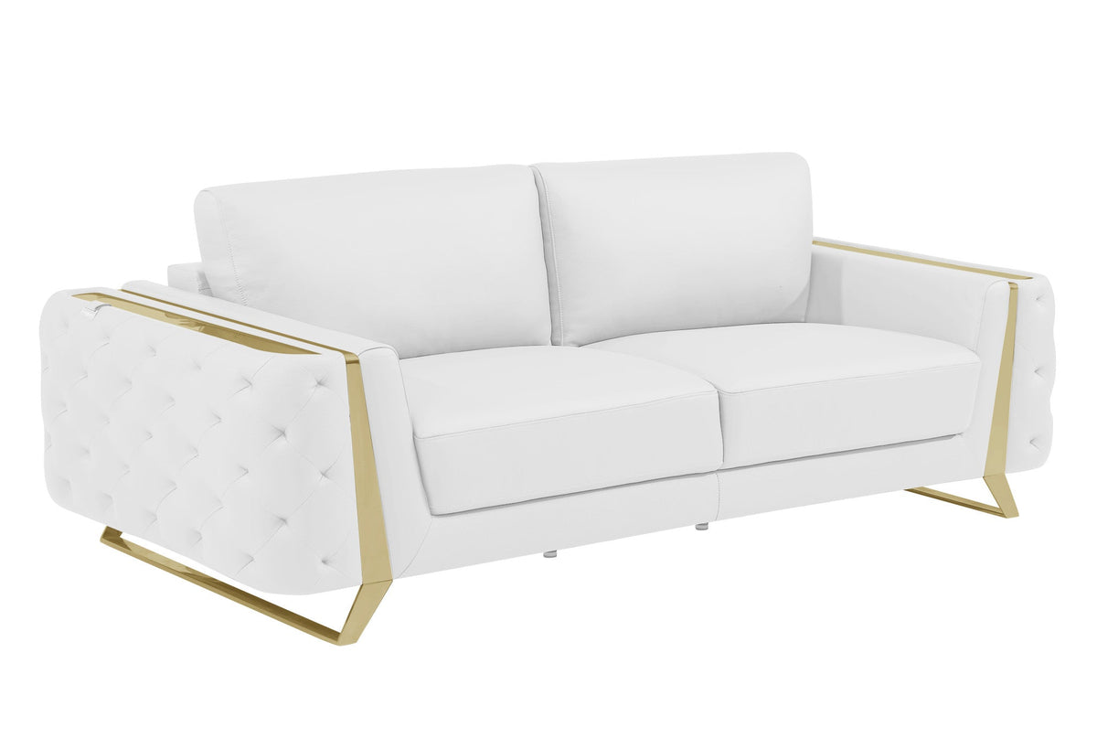 The Monroe – White Italian Leather Sofa with Gold Legs