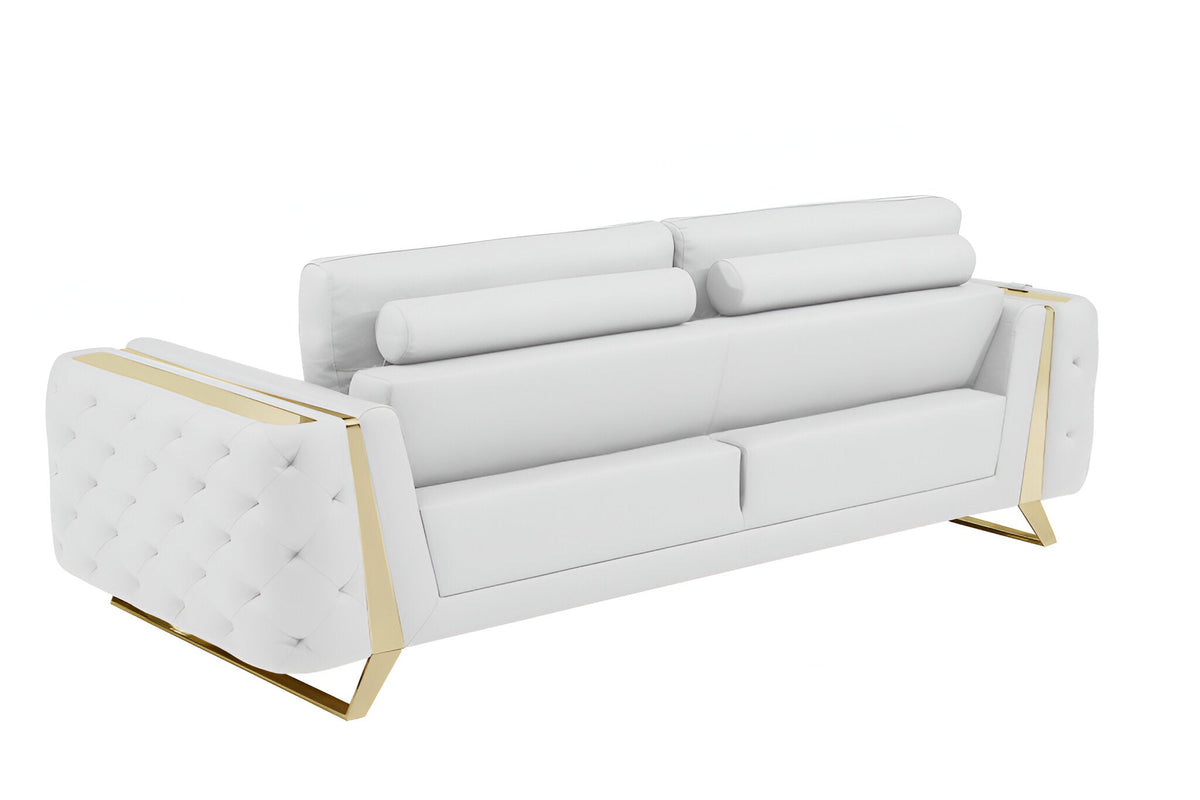 The Monroe – White Italian Leather Sofa with Gold Legs