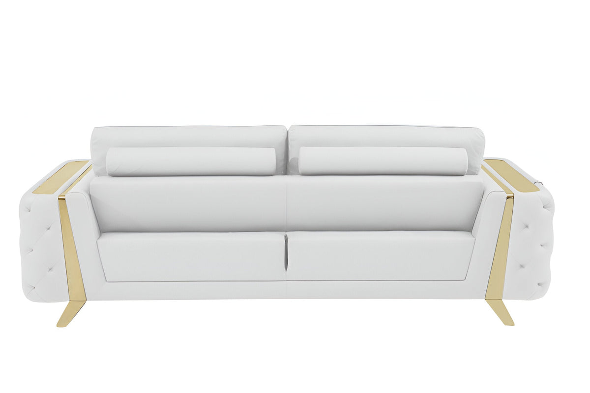 The Monroe – White Italian Leather Sofa with Gold Legs