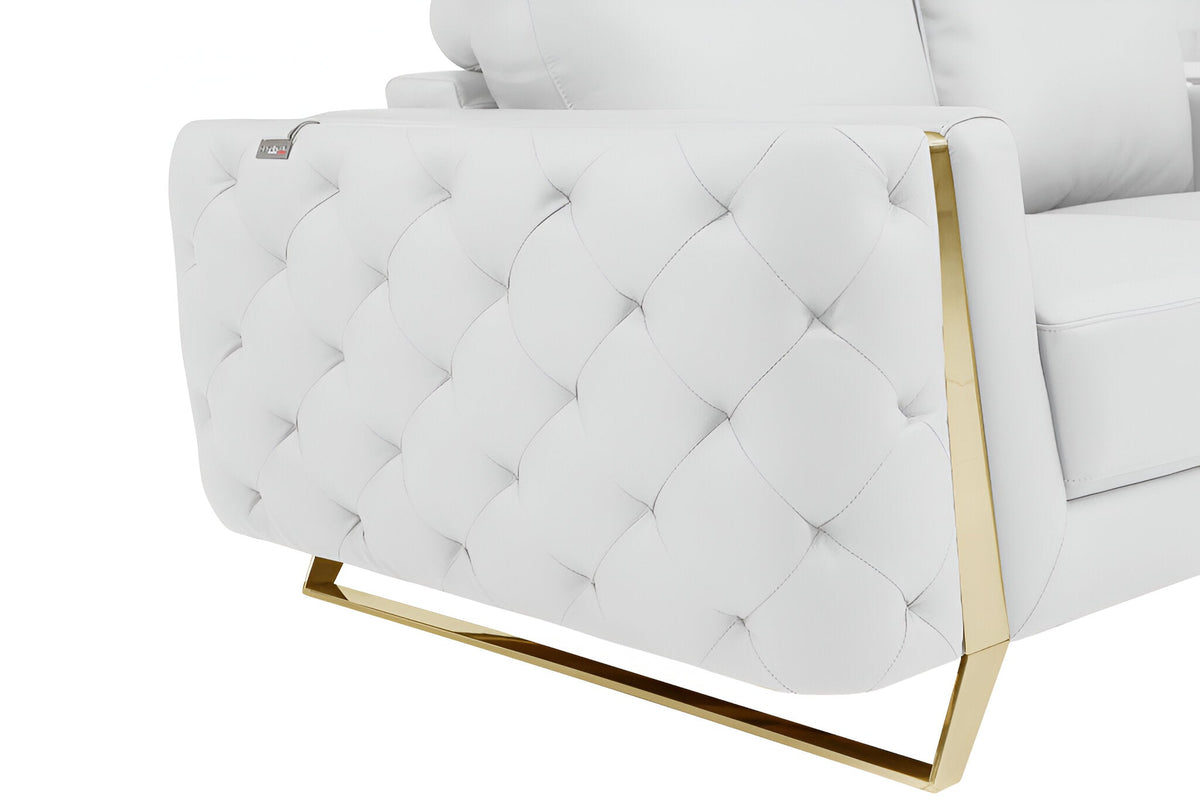 The Monroe – White Italian Leather Sofa with Gold Legs
