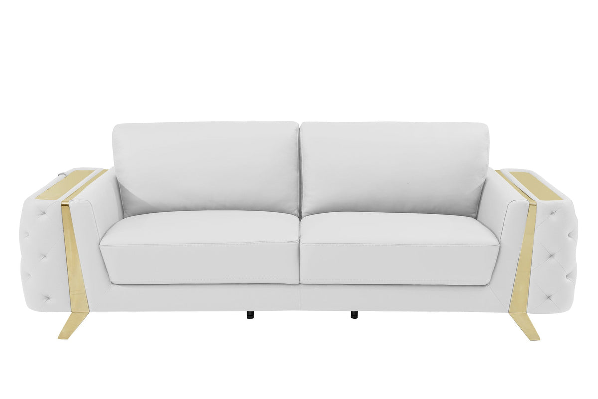 The Monroe – White Italian Leather Sofa with Gold Legs