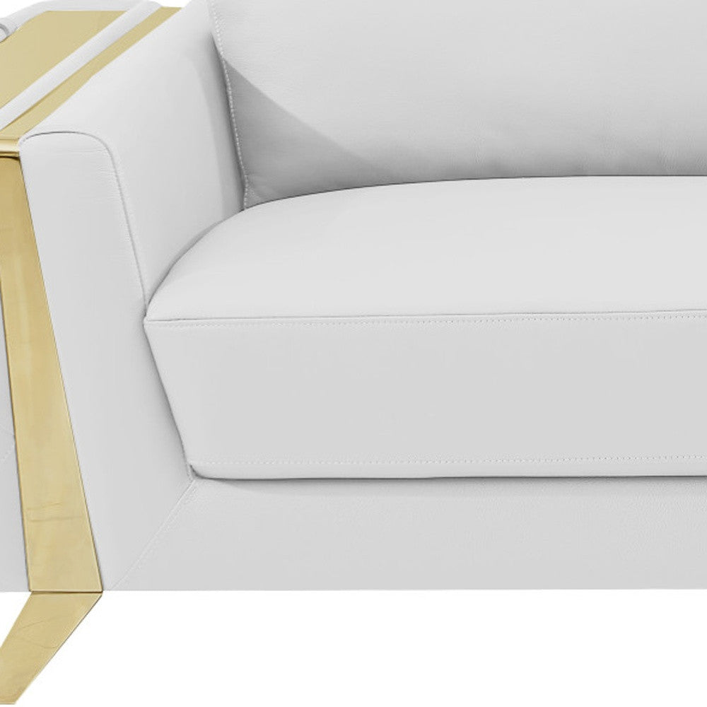 The Monroe – White Italian Leather Sofa with Gold Legs