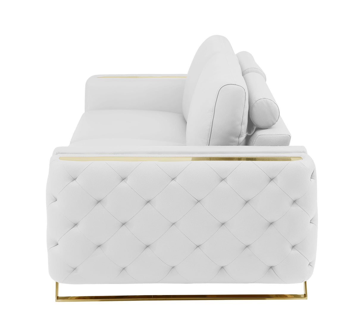The Monroe – White Italian Leather Sofa with Gold Legs