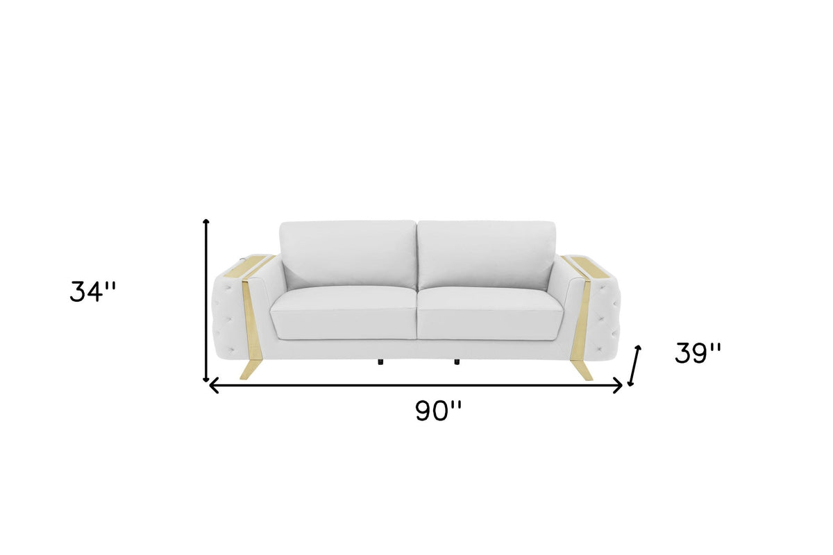 The Monroe – White Italian Leather Sofa with Gold Legs