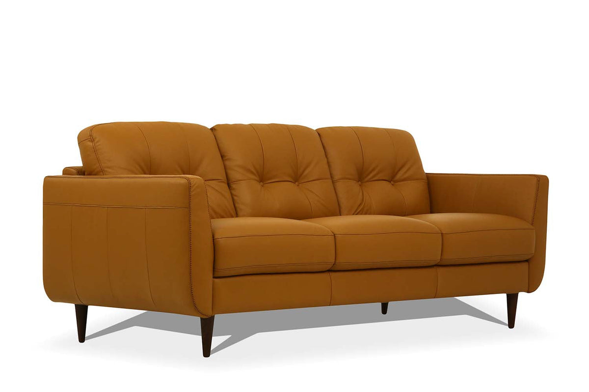 The Longhorn – Orange Leather Sofa with Black Legs