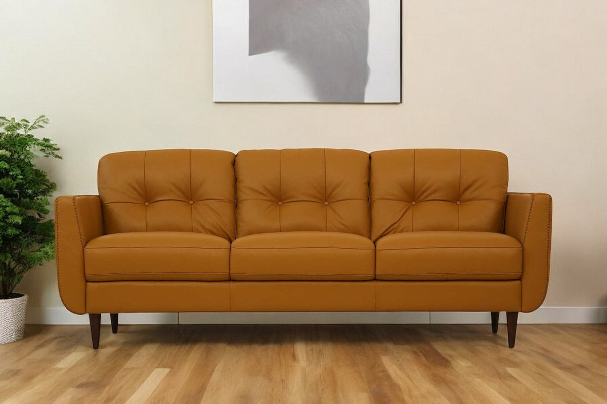The Longhorn – Orange Leather Sofa with Black Legs