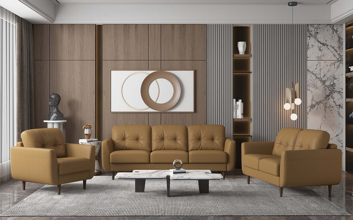 The Longhorn – Orange Leather Sofa with Black Legs