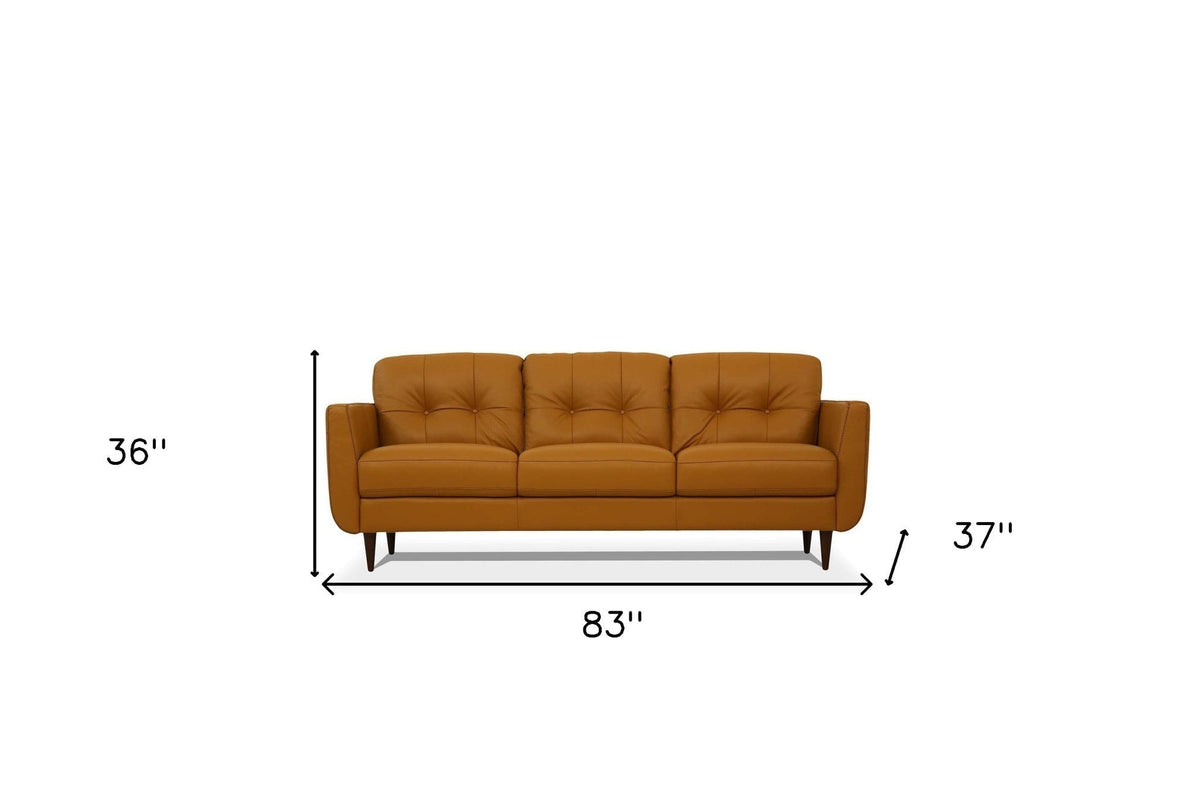 The Longhorn – Orange Leather Sofa with Black Legs