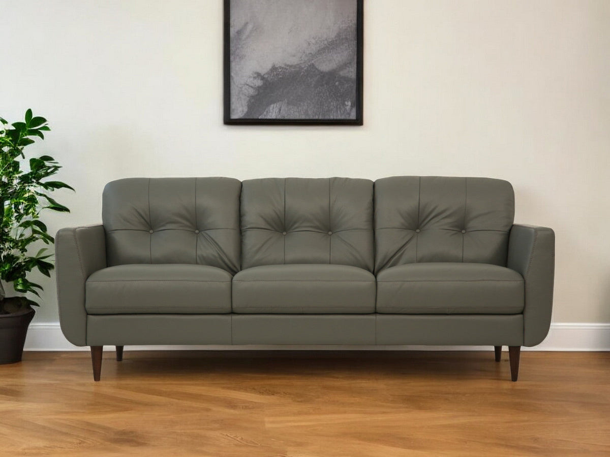 The Rowan – Green Leather Sofa with Black Legs