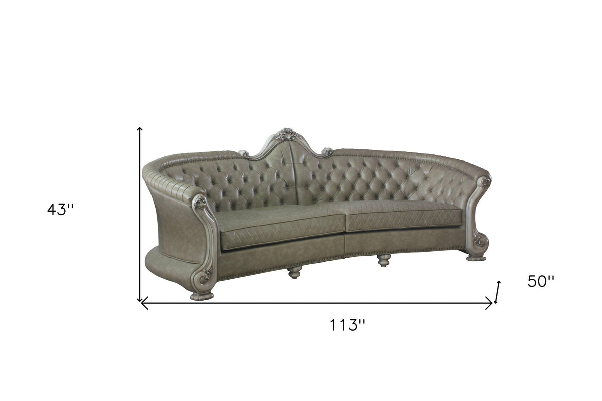 The Elowen – Bone Faux Leather Sofa with Toss Pillows & White Legs