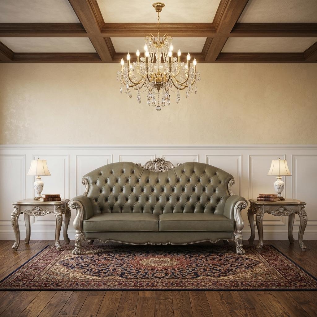 The Oryndal – 96" Bone Faux Leather Sofa with Toss Pillows & White Legs