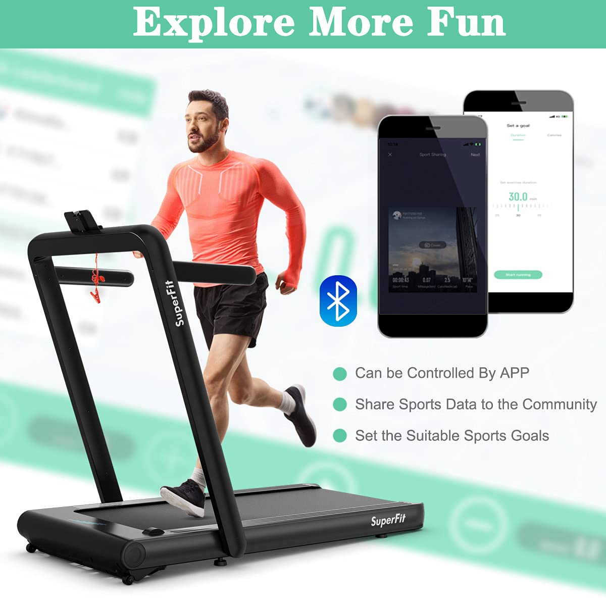 Goplus 2 in 1 Folding Treadmill, 4.75HP Superfit Under Desk Electric Treadmill with APP Control