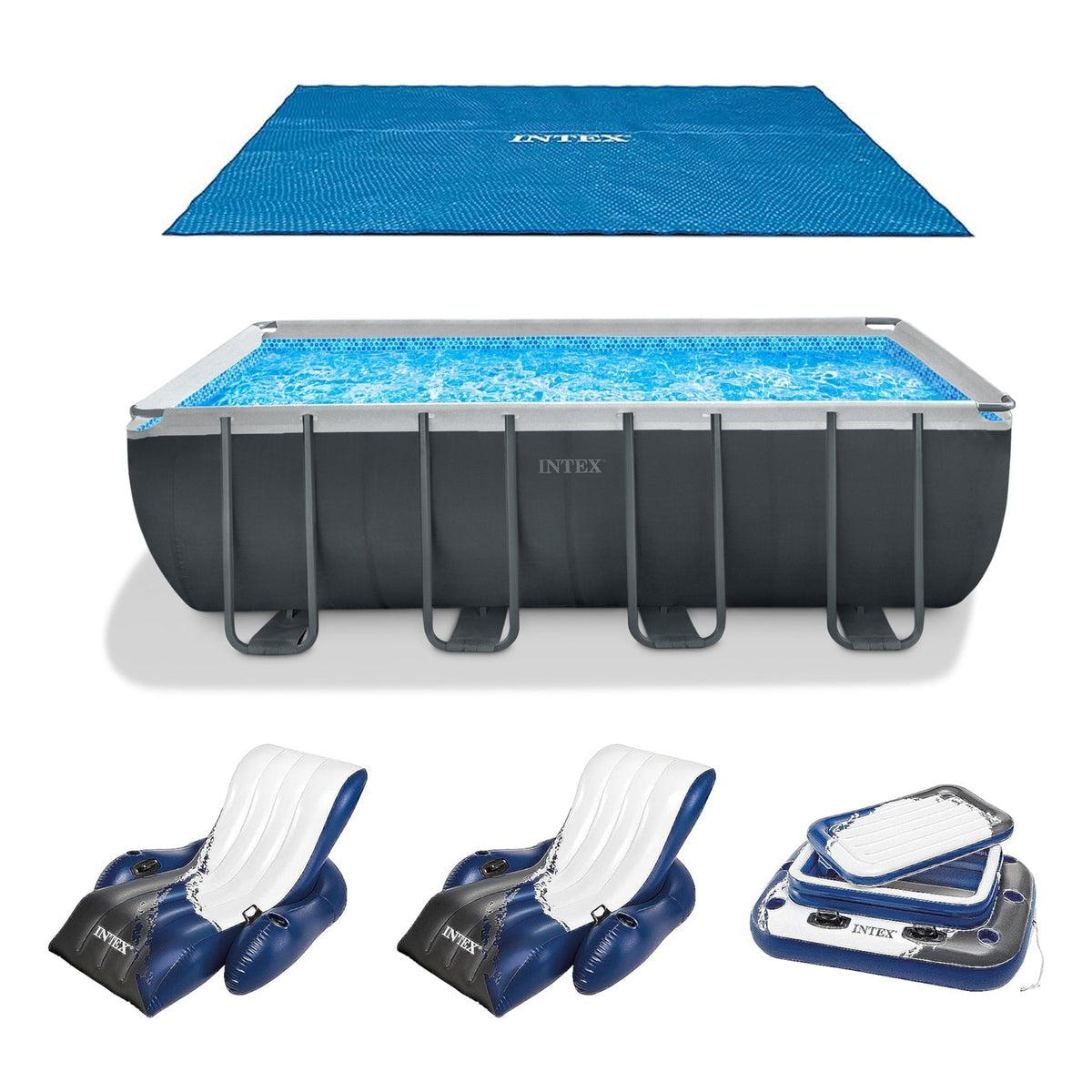 INTEX 18' x 9' x 53" Ultra XTR Frame Pool, Cover, Cooler, and Float (2 Pack) image 0