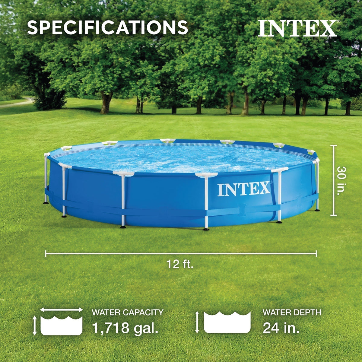 INTEX 12' x 30" Metal Frame Above Ground Pool, Filter, Cover, & Maintenance Kit image 1