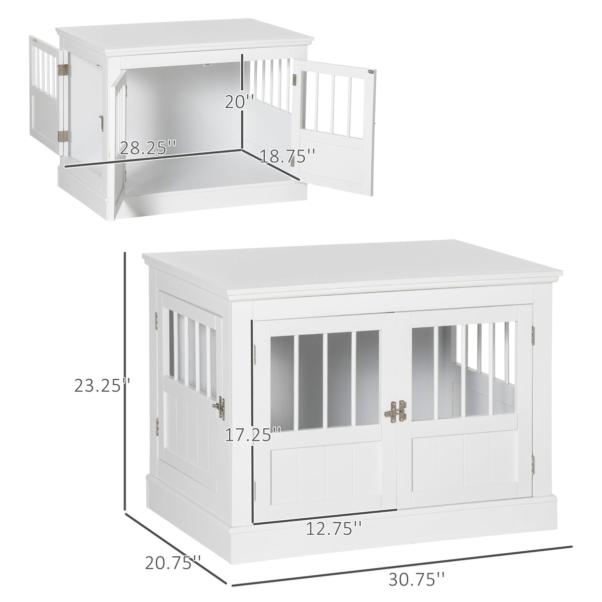 Cat Litter Box Enclosure with Magnetic Doors, Cat Washroom Nightstand with Large Top, Hidden Litter Box Side Table with Latches, White