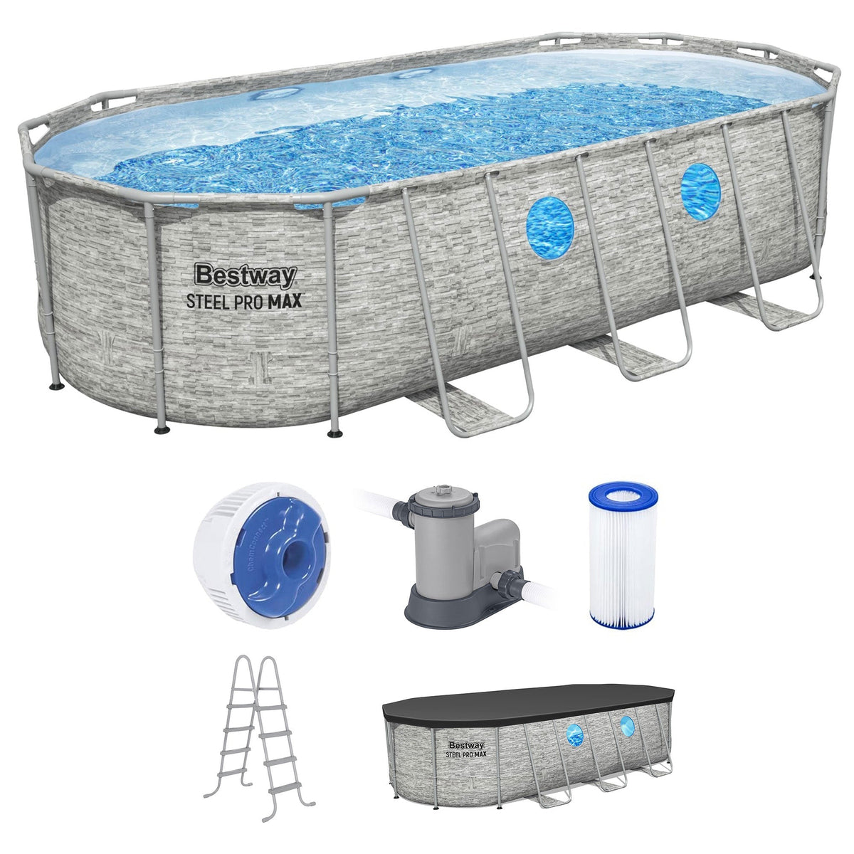 Bestway Power Steel Swim Vista 18' x 9' x 48" Above Ground Swimming Pool Set image 0