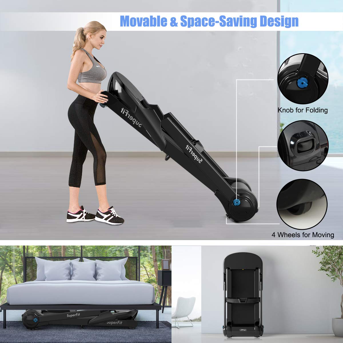Folding Treadmill, Superfit Electric Portable Treadmill