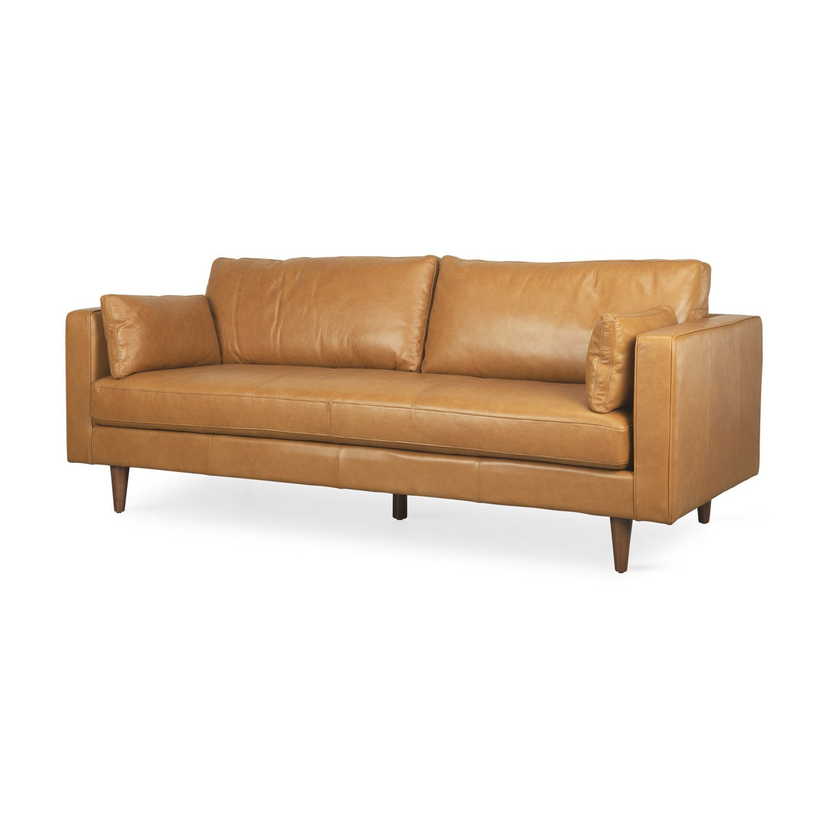 The Edisto – Tan Leather Sofa with Toss Pillows
