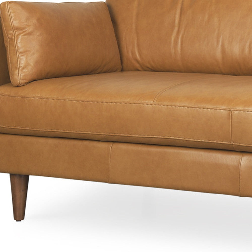 The Edisto – Tan Leather Sofa with Toss Pillows