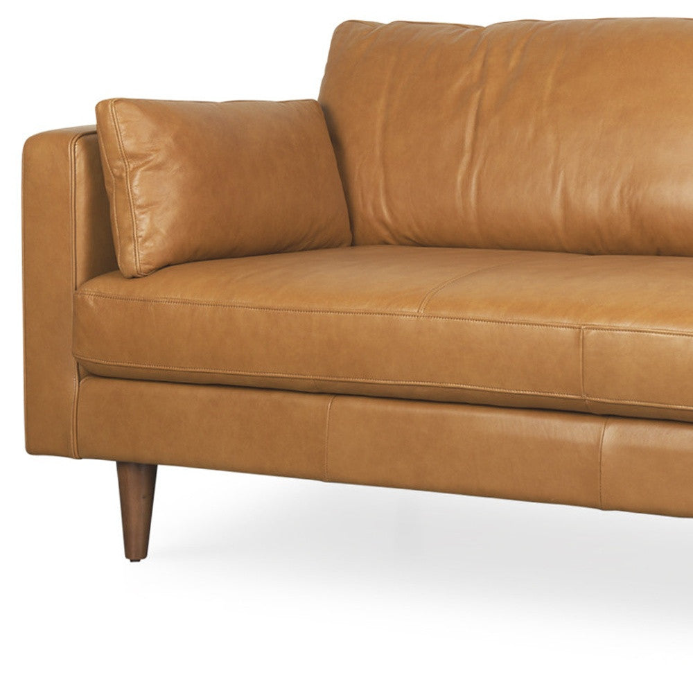 The Edisto – Tan Leather Sofa with Toss Pillows