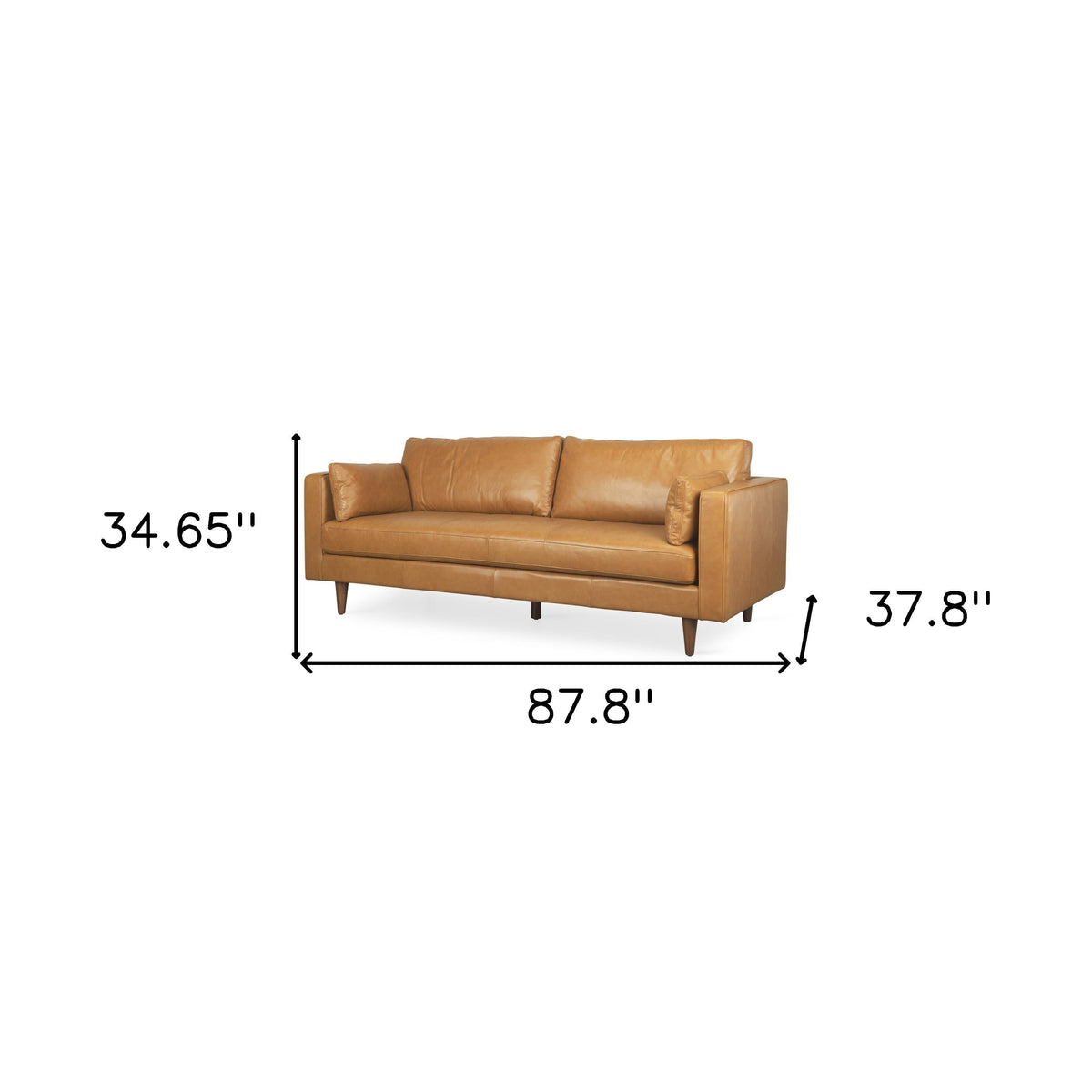 The Edisto – Tan Leather Sofa with Toss Pillows